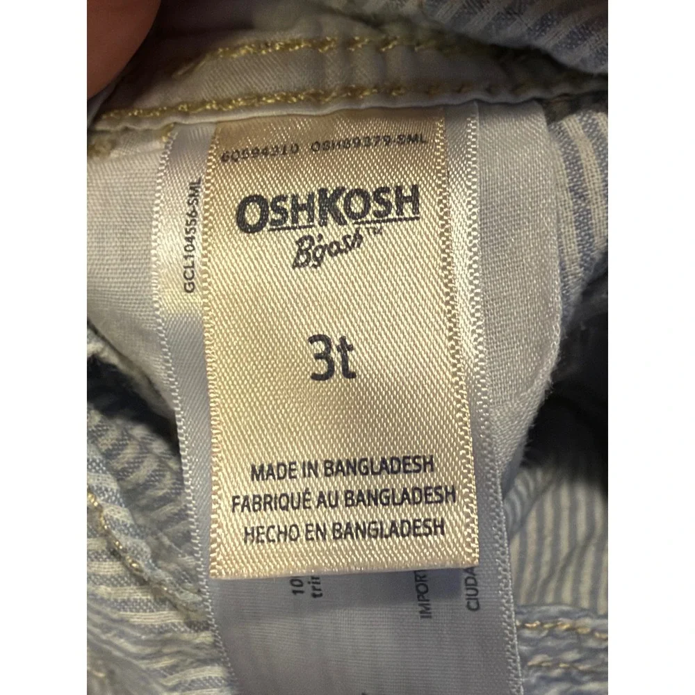 OshKosh Overalls Kids 3T Blue Seersucker Anchor Shortalls Nautical Cotton Bib